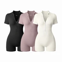 2025 Yoga Jumpsuit Summer Short Sleeve Zipper Sports Wear Gym Fitness Sports Bodysuits Women Fashion Running Yoga Fitness Suit