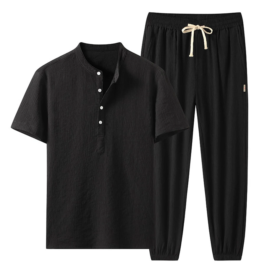 

Summer Suits Men Cool T-shirt Pants Summer Sets Fashion Casual Solid Color Tracksuit Male Sweatpants Suits