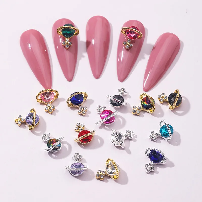 

10pcs Multicolor Saturn Cross Nail Art Jewelry Luxurious Gemstone Crystal Rhinestone Nail Art Decoration Accessories