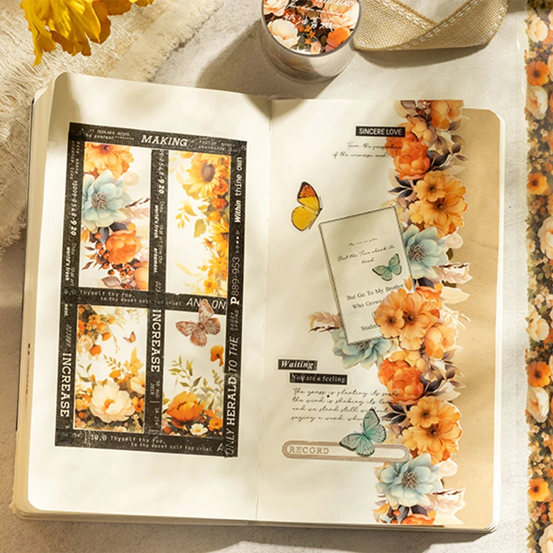 Mr. Paper, 4 Styles, 200cm/roll, Autumn Themed Floral Tape, Diary Scrapbook, Handmade Landscape Decoration Sticker Tape 6