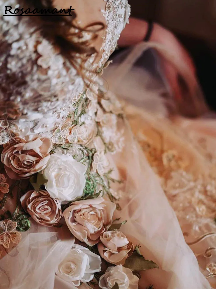 2023 swobodne sukienki ogród 3D kwiatowy liść koronkowe suknie ślubne suknie skromne bez pleców długi tiul ślubny kwiatowy przyjęcie
