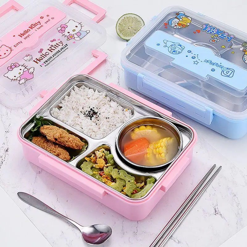 

Student Hello Kittys Lunch Box Kawaii Sanrios Doraemon Anime Children Portable Office Worker Bento Dinner Pail Heat Preservation