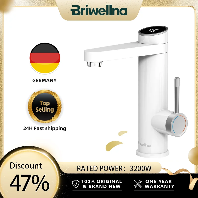 Briwellna เครื่องทําน้ําอุ่นไฟฟ้า 220V ก๊อกน้ําอ่างล้างหน้าก๊อกน้ําอุ่น 120 °   เครื่องทําน้ําอุ่นอัจฉริยะแบบหมุนได้ Geyser 1