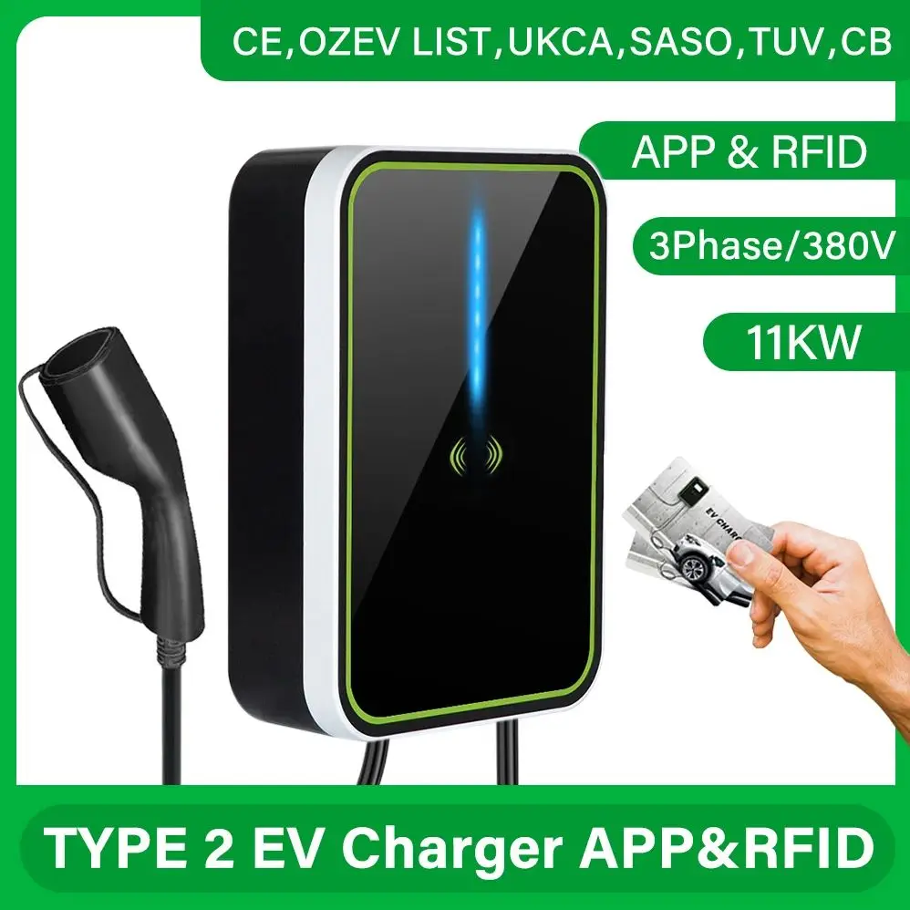 

11KW 16A 3Phase/380V type2 wallbox EV Charger with RFID AC electric car charger IEC 61851/62196EVSE IP65 ev charging station