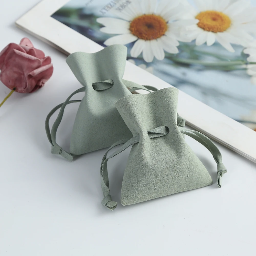 Wholesale Earrings Ring Packaging Pouch Custom Logo Light Green Envelope Bag Pouch Mircrofiber Travel Jewelry Gift Party