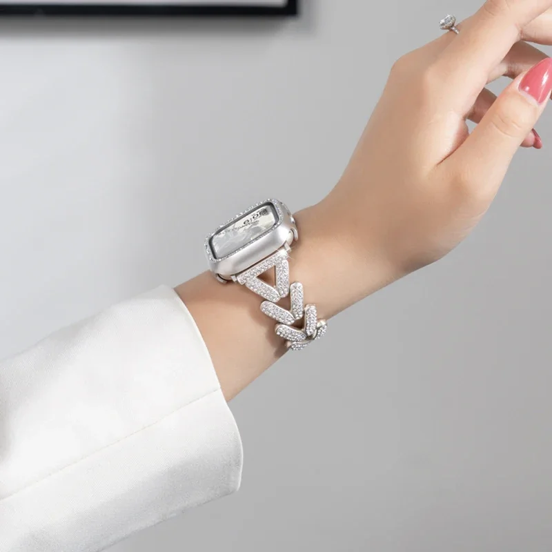 Diamond Metal Strap for Apple Watch 10 Band 46mm 42mm 41mm 44/49mm 45mm 40mm Women Belt Bracelet iWatch Series 9 8 7 Se 6 Ultra