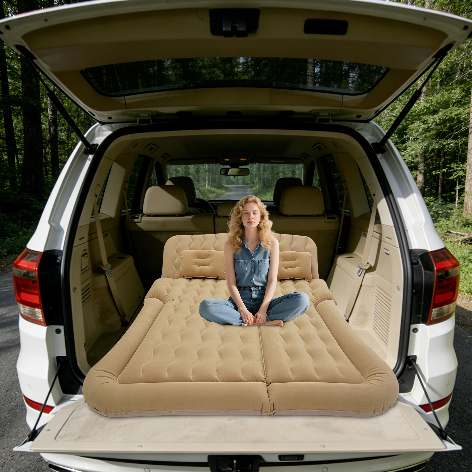 Aufblasbare Matratze Auto SUV Luftbett Aufblasbare Möbel Beige PVC Weich Langlebig Feuchtigkeitsbeständig Outdoor Camping Reise Schlafset – Detail 5