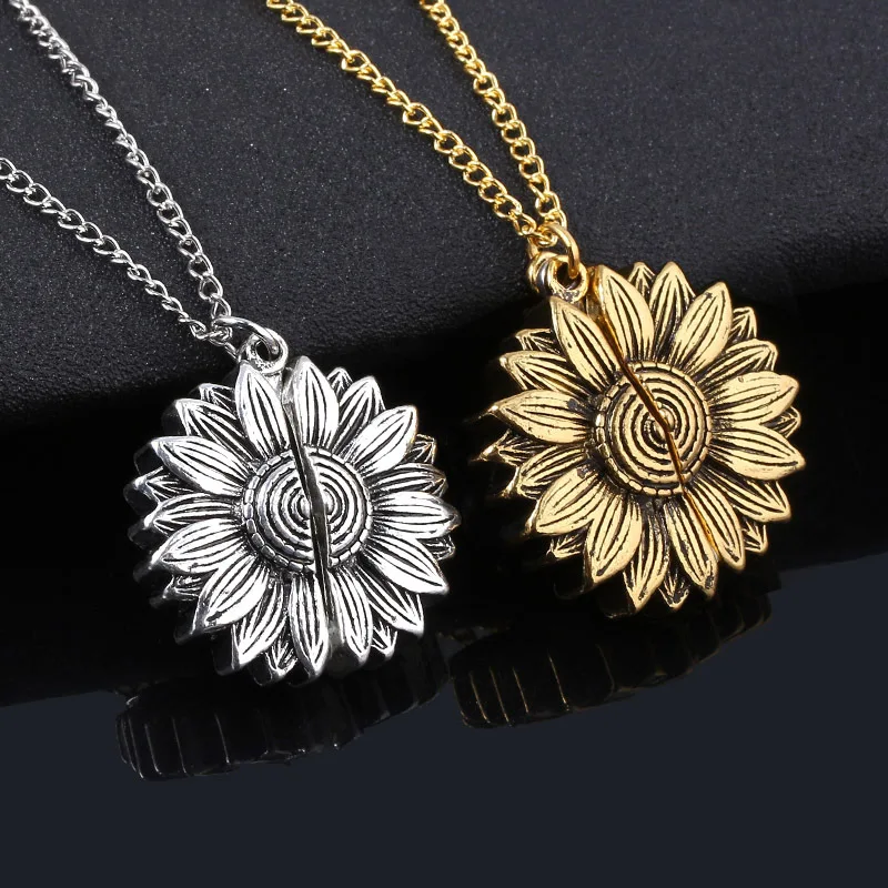 

New Fashion Gold Necklace Custom You are my sunshine Open Locket Sunflower Pendant Necklace For Women Free Dropshipp