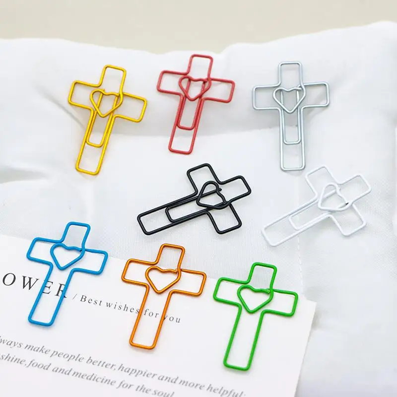 새로운 20/50Pcs 창의적 다채로운 크로스 하트 금속 북마크 클립 저널링 스크랩북 사무용품 학교 용품