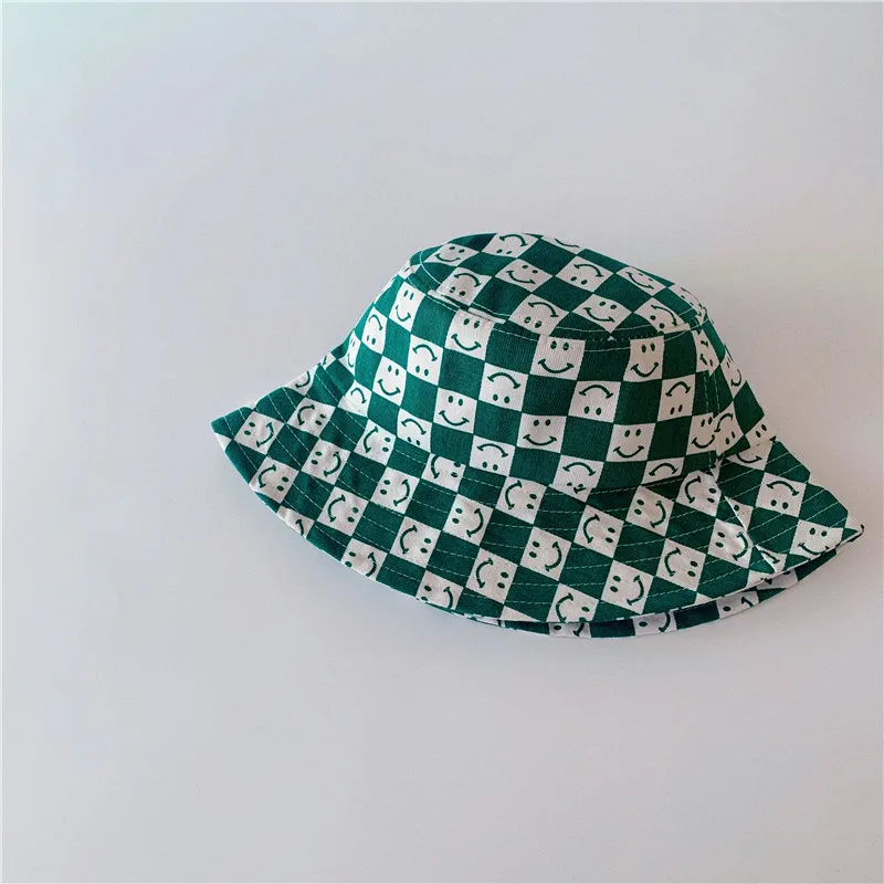 Summer Outdoor Shading Hat Boys Toddler Girls Fashion Casual Plaid Pattern Cute Smiley Print Pattern Children's Hat 2022 New baby accessories box