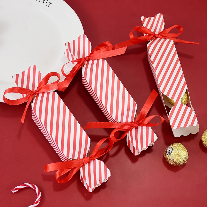 Description Picture 5 of item10/50pcs Christmas Red Candy Box with Ribbons Chocolate Cookies Packaging Bag DIY Xmas Tree Ornaments Decoration Wedding Party