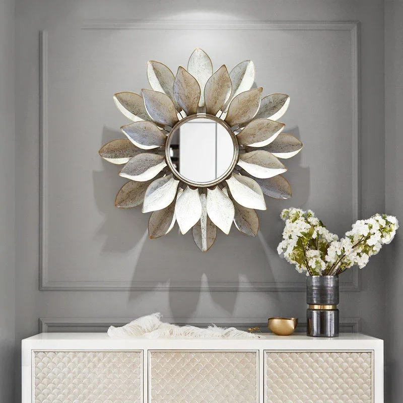

Modern Wrought Iron Wall Hanging Decorative Mirror 3D Wall Mural Crafts KTV Home Livingroom Wall Background Metal Ornament Decor