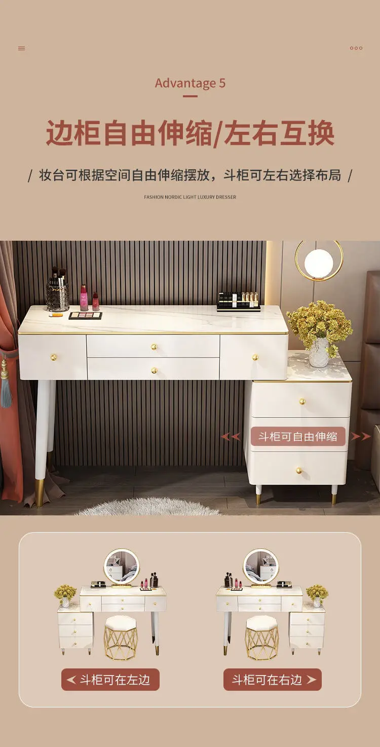 Description Picture 6 of itemNordic Makeup Dressing Table Mirror Bedroom Modern Minimalist Dressing Table Light Luxury Tavolino Da Trucco Bedroom Furniture