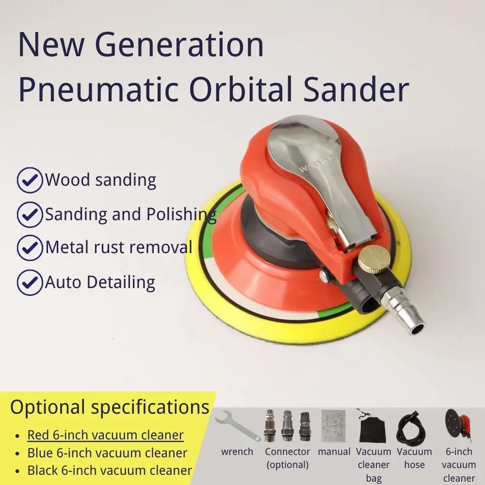 

313 6" Dust Extraction Industrial Grade Pneumatic Orbital Sander with 10500 RPM No-load Speed 5mm Orbit air sander