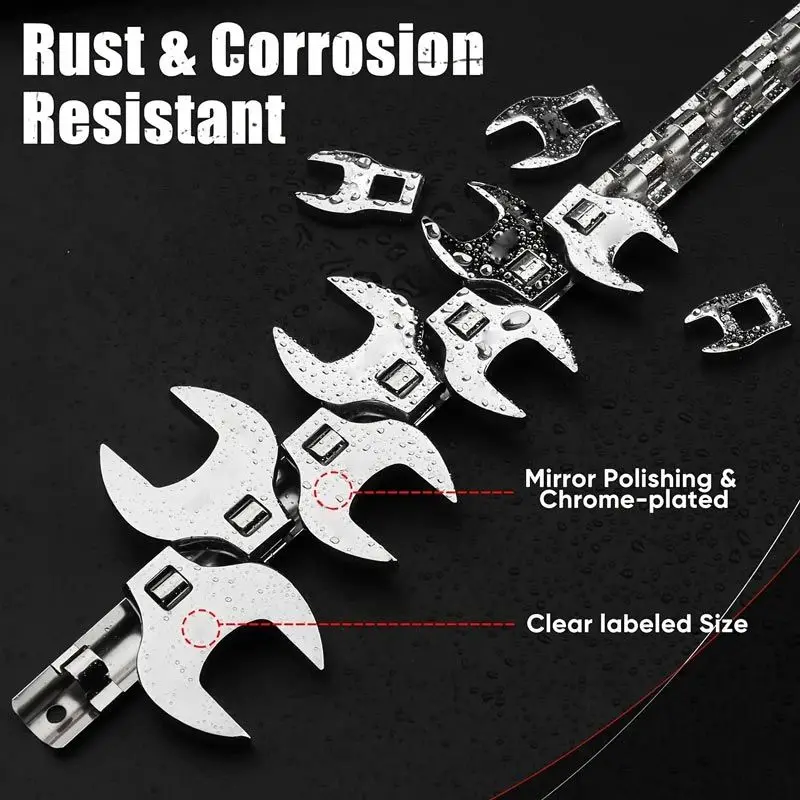 

8Pcs 3/8 Inch Drive Crowfoot Wrench Set 10 to 22mm Metric Chrome Plated Crow Foot Interchangeable Head Ratchet Spanner Hand Tool