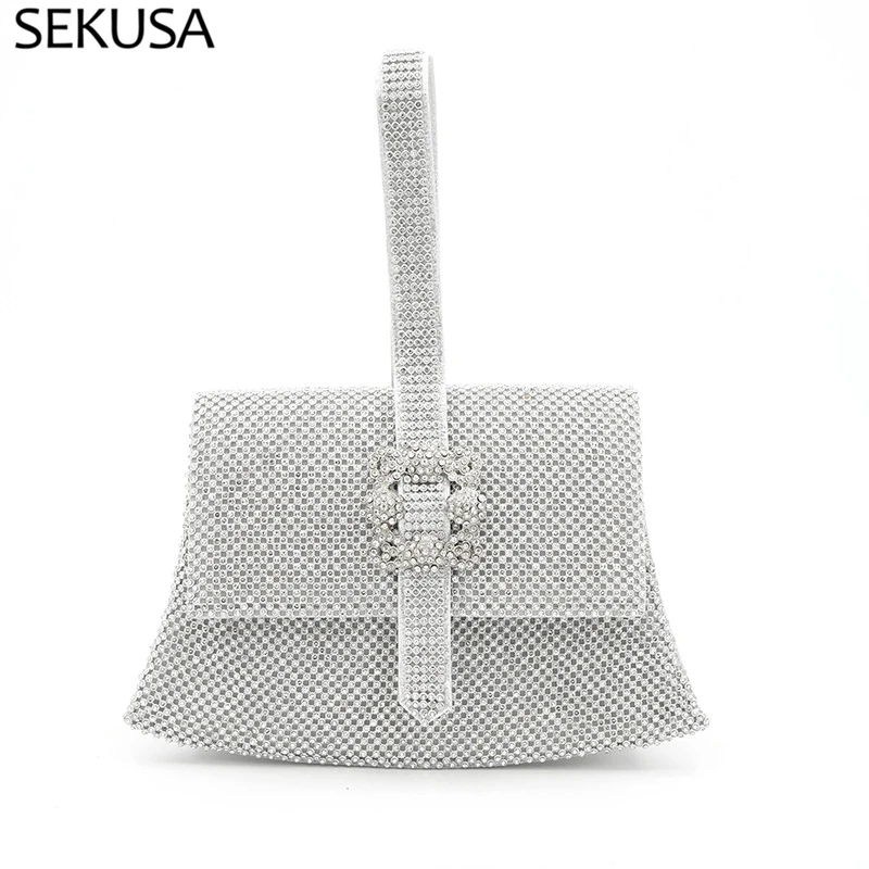 Bolso mano de noche con diamantes para Mujer, cartera de mano plateada para boda, fiesta, banquete, color negro/dorado| | - AliExpress