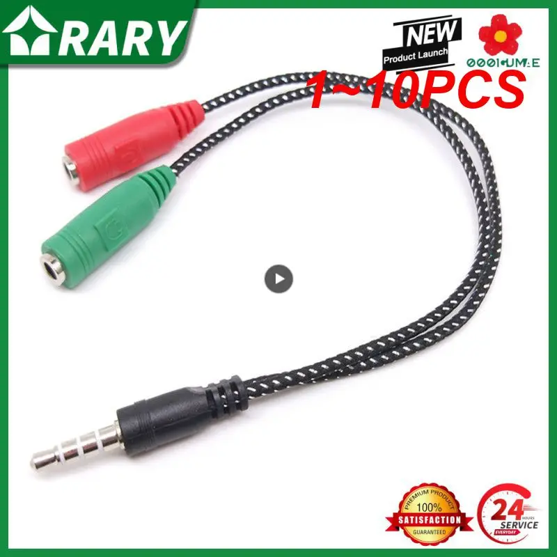 

1~10PCS New 2" 1 Cable Adapter Splitter 3.5mm Audio Headphones Headset To 2 Jack Headphones Microphone Audio Cable For Earphone