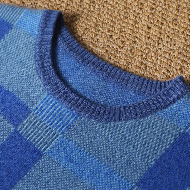 Knitted Sweater Autumn/Winter Thickened Sweater Round Neck Color Matching Pullover Loose Bottomed Shirt Fashionable Youth Top