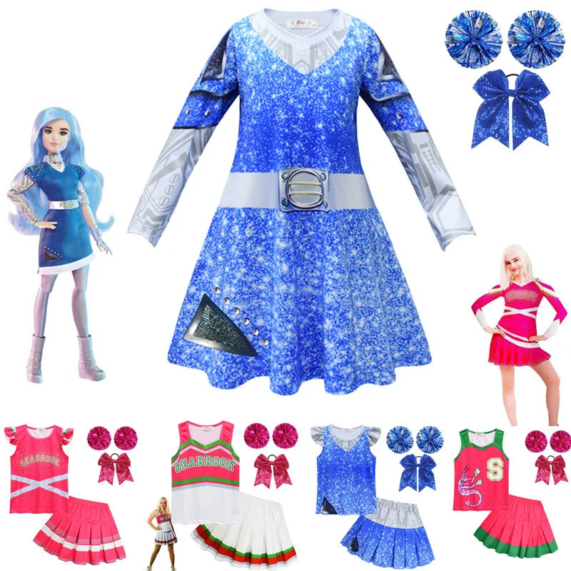 Kids Zombie 3 Halloween Girls Carnival Halloween Costume Cheerleader Cosplay Kids Princess Dress Con Flower Ball Party Clothing