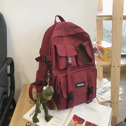 Elegant Women's Black Nylon Anti-Theft Backpack - Stylish Casual Travel Companion (Red With Pendant)