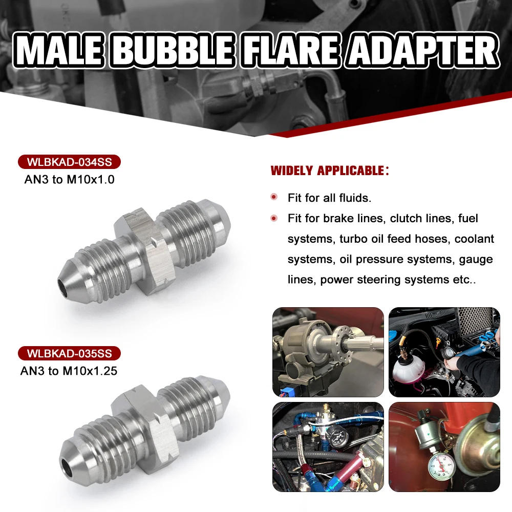 Aluminum Hose Fitting LZONE-AN3 Male 3/8x24 UNF to M10x1.25 / M10x1.5 / M10x1.0 Male Bubble Flare Stainless Steel Brake Fittings Adapter