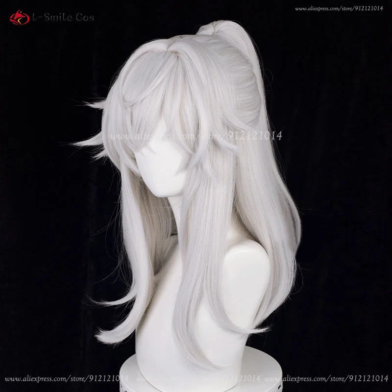 HSR Jing Yuan Cosplay Perücke 50cm Silberweiß mit Zopf Hitzebeständig inkl. Haarnetz 6