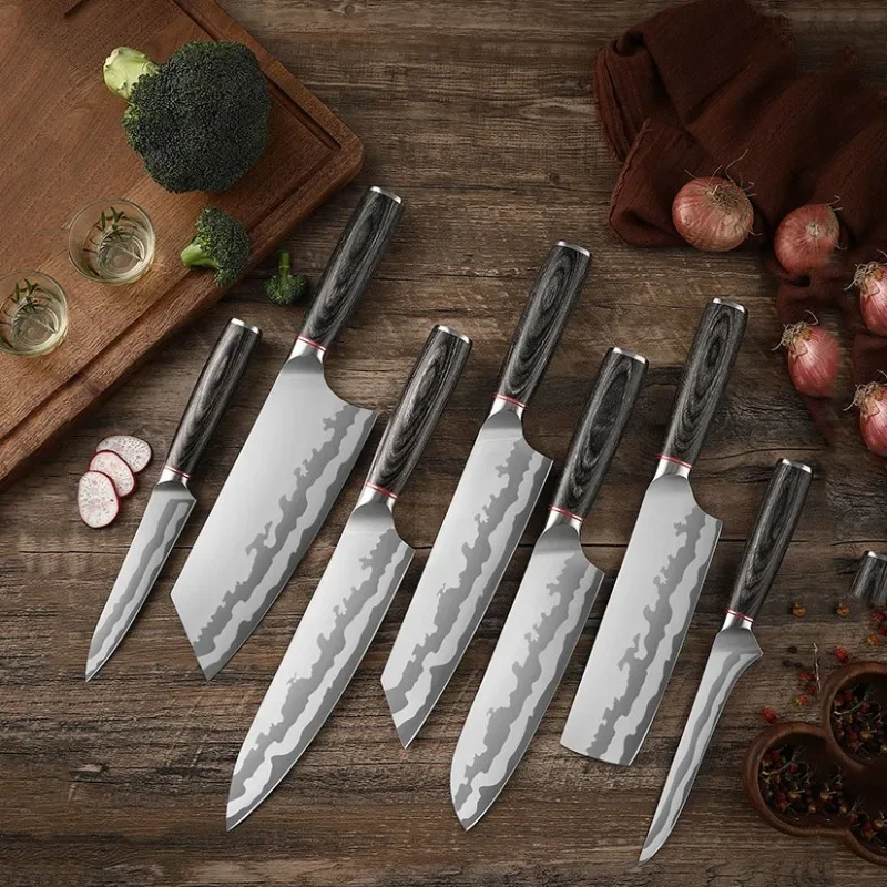 

Hand Forged Kitchen Knives Set Japanese Kiritsuke Chef Knife Slicing Sashimi Knife Wood Handle Stainless Steel Cleaver