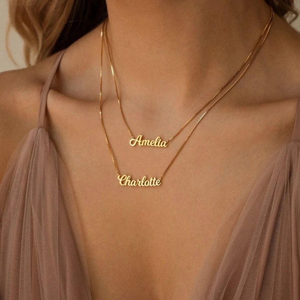Personalized Box Chain Stainless Steel Choker Custom Name Pendant Necklace for Women Fashion Charm Clavicle Chain Jewelry Gift
