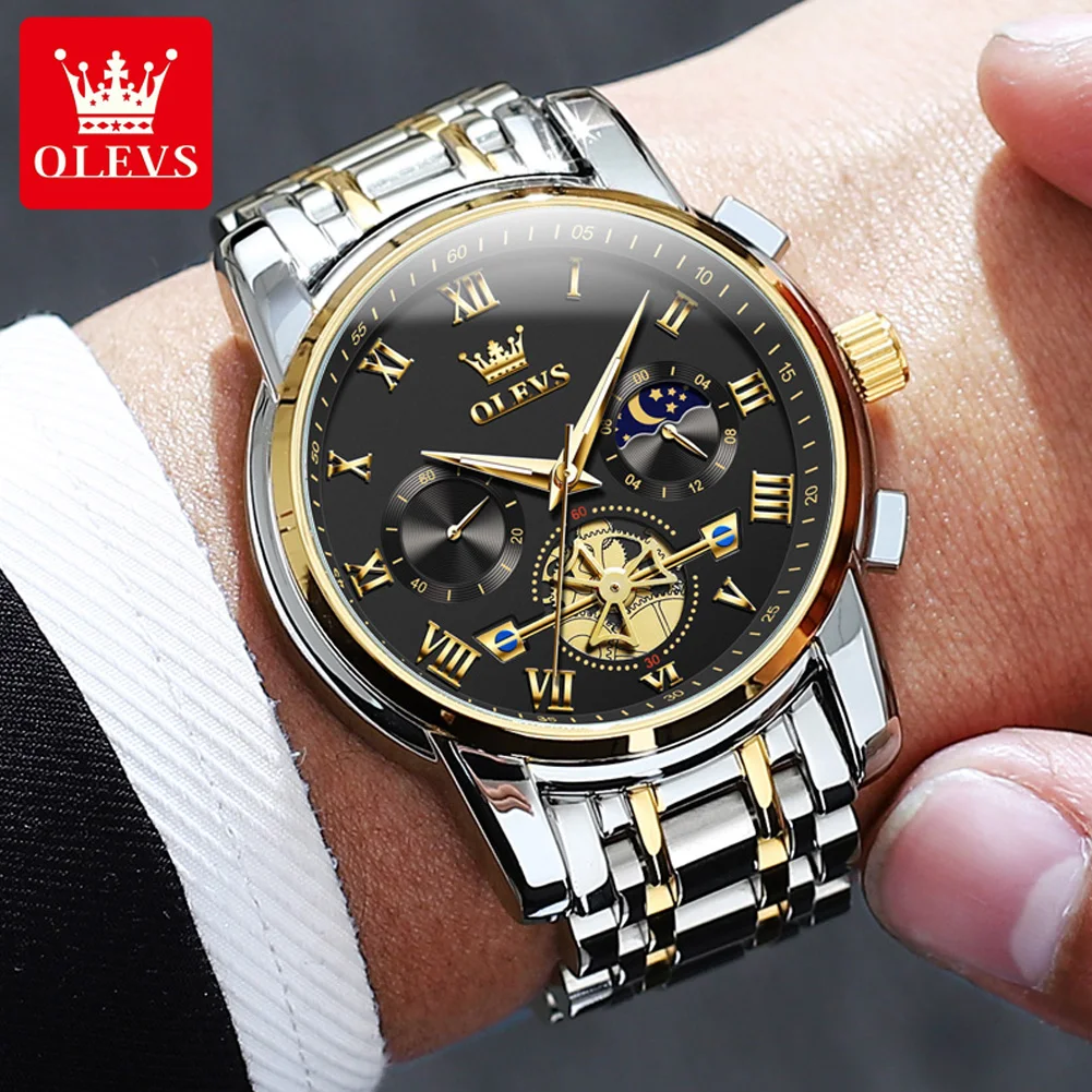 OLEVS 2859 Luxury Man Wristwatch Waterproof Luminous Chronograph Watch for Men Stainless Steel Men's Quartz Watches reloj hombre