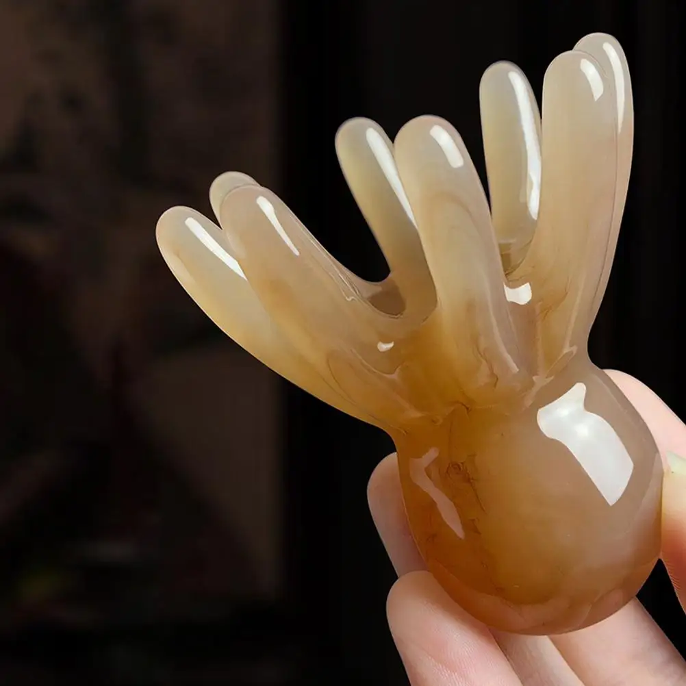 Jade Octopus Comb Hair Picks Curly Quartz Resin Electric Head Massager Scalp Gua Sha Body Acupoint Massage Comb Portable Travel
