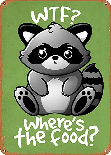 WTF Raccoon Vintage Look Metal Sign Art Prints Retro Gift 8x12 Inch