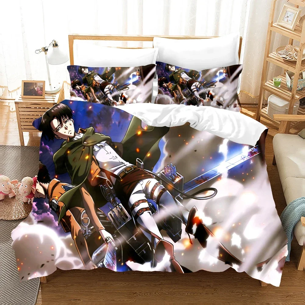 3D Printed Attack On Titan AOT Bedding Set Anime Levi Duvet Cover Double Twin Full Queen King Adult Kids Bedclothes Quilt Cover