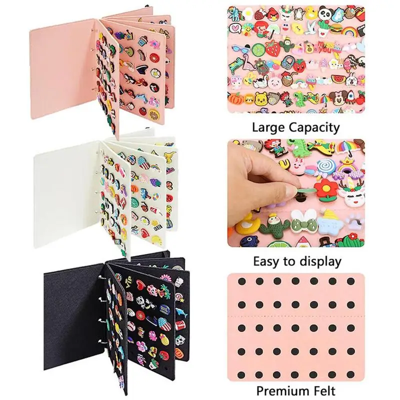 

Shoe Charm Organizer Sandals Charm Holder with 6 Pages 180 Holes Charm Organizer Felt Storage Stand for Sneakers Sandals