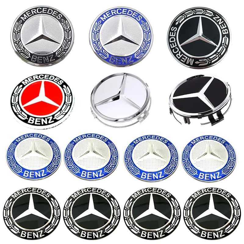Wheel Center Caps Wheel Center Hub Cap Sticker 4pcs 56mm 60mm 68mm 75mm 3Pin For Mercedes Benz W202 W220 W213 W210 W164 E200 E260 E300 Car Wheel Hub Center Caps Sticker Badge