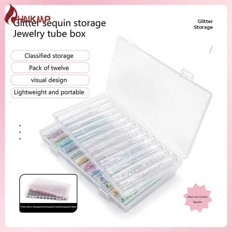 

12Pcs/Box Nail Art Decoration Storage Tube Case Nail Charm Rhinestones Gems Clear Plastic Empty Storage Container Display