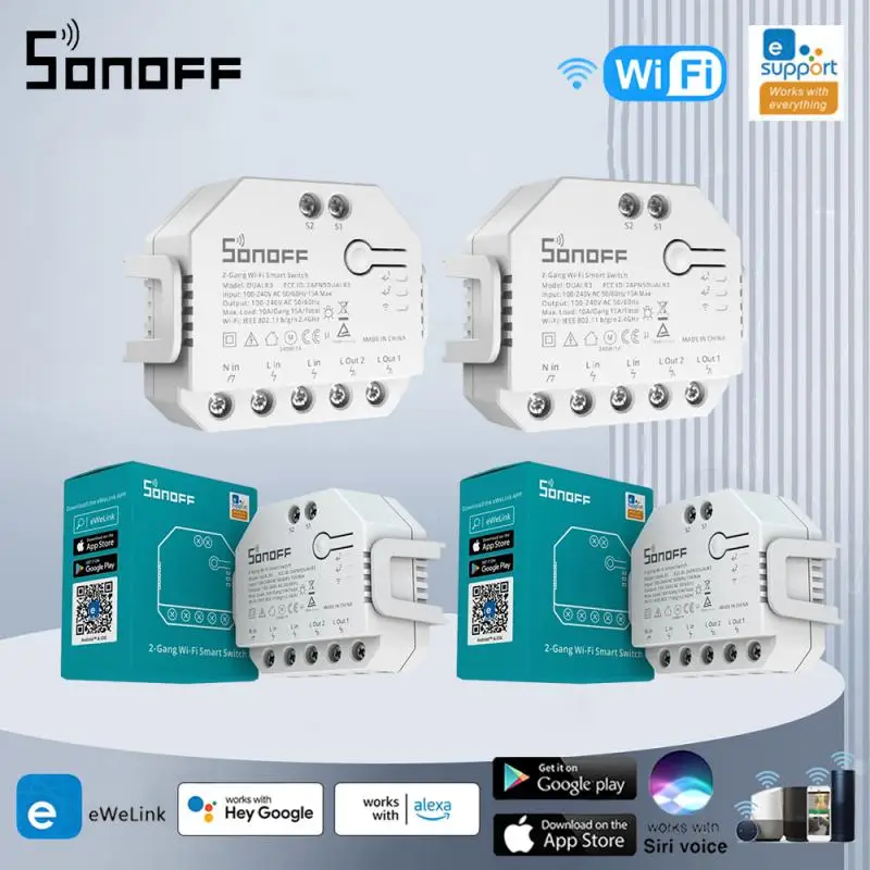 

SONOFF DUALR3/R3 Lite DIY Smart Switch 2 Gang MINI Dual Relay Module With Power Metering Control Via EWeLink Alexa Google Home