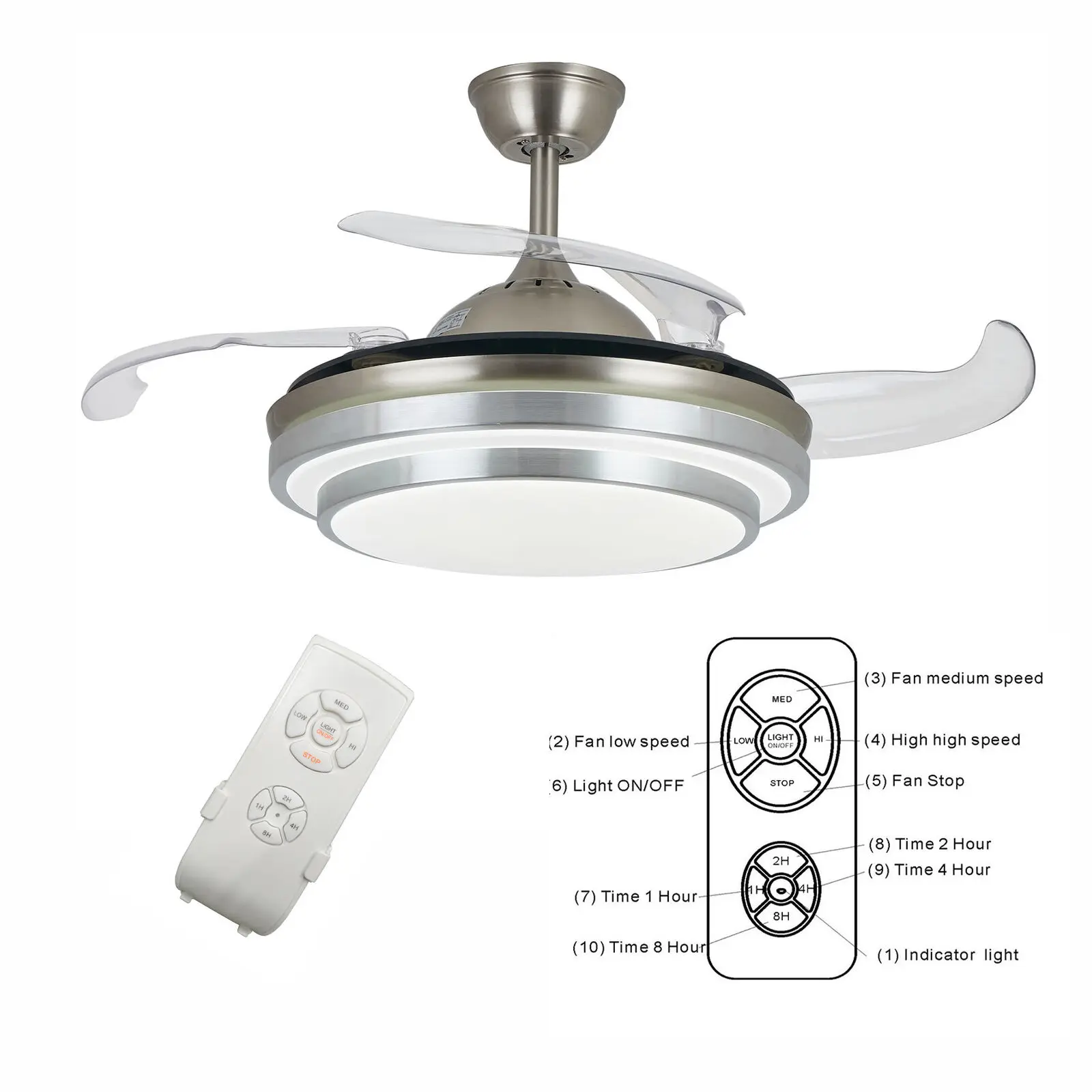 

Modern Ceiling Lights Fan with LED Remote Lamp for Living Room 36" Retractable 3-color Home Decor Chandelier Lustre Fixture