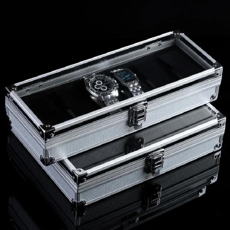 Deluxe Metallic Aluminum Watch Storage Box - Shatter-Resistant with Multiple Slots