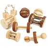 Cute Rabbit Roller Wooden Pine Dumbells Unicycle Bell Chew Toy
