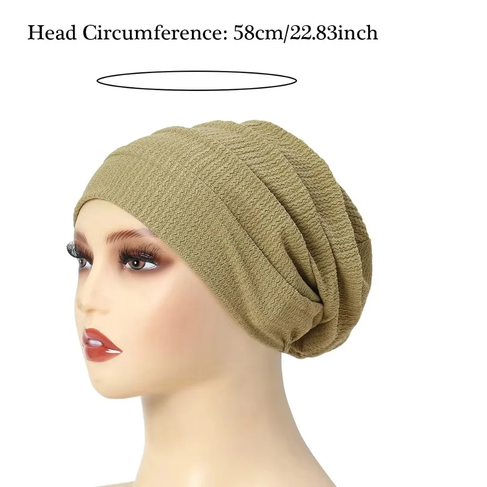 Trendy Solid Color Women Crinkle Hijab Turban Soft Elastic Chemotherapy Cap Polyester Head Scarf
