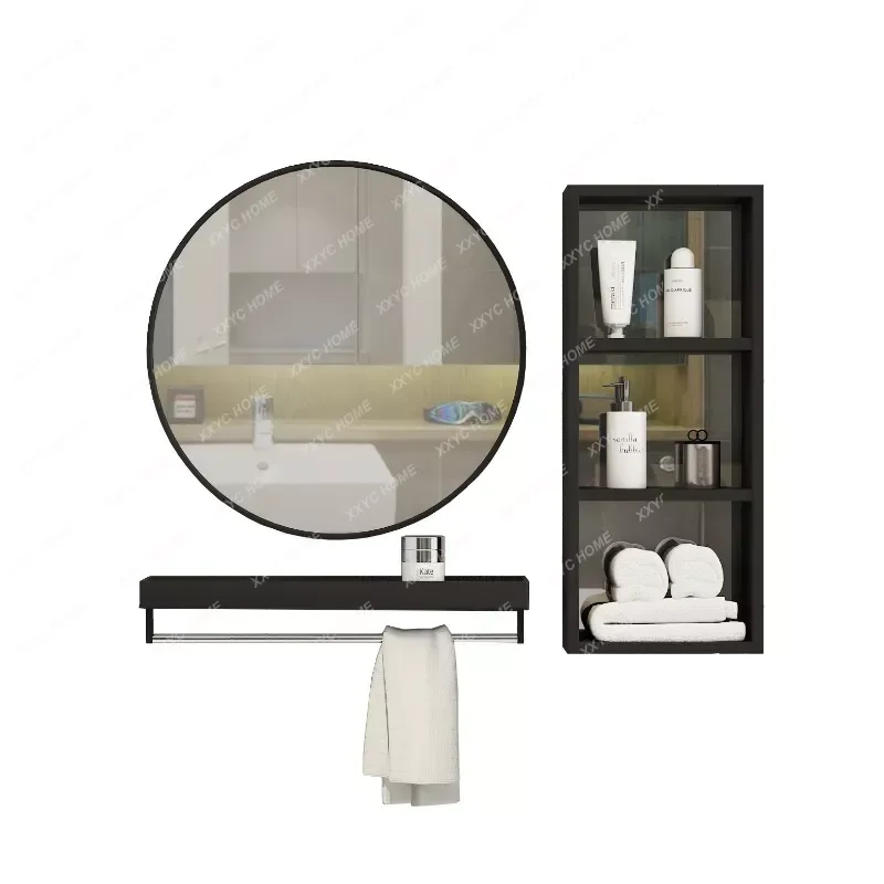 

Креативное настенное круглое зеркало с черной рамкой для ванной комнаты, HD настенное зеркало для макияжа, скандинавские аксессуары для ванной комнаты, домашний декор