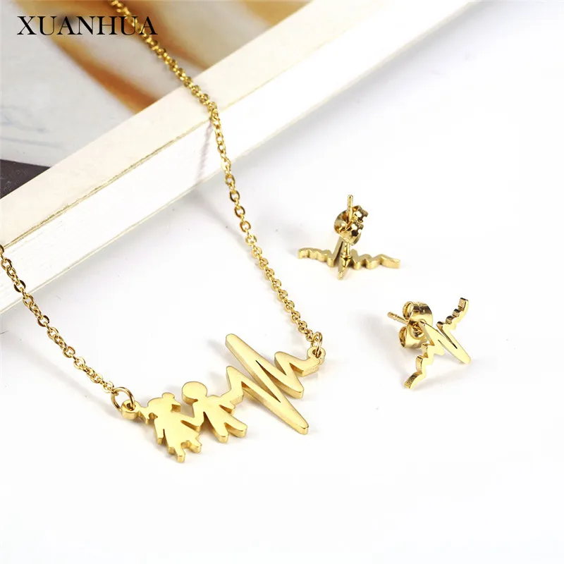 Heart Necklace Earrings Set Stainless Steel Jewelry Set Hert Lock Jewelry Sets Charm Simple Fashion Gift chain jewelry sets,jewelry set