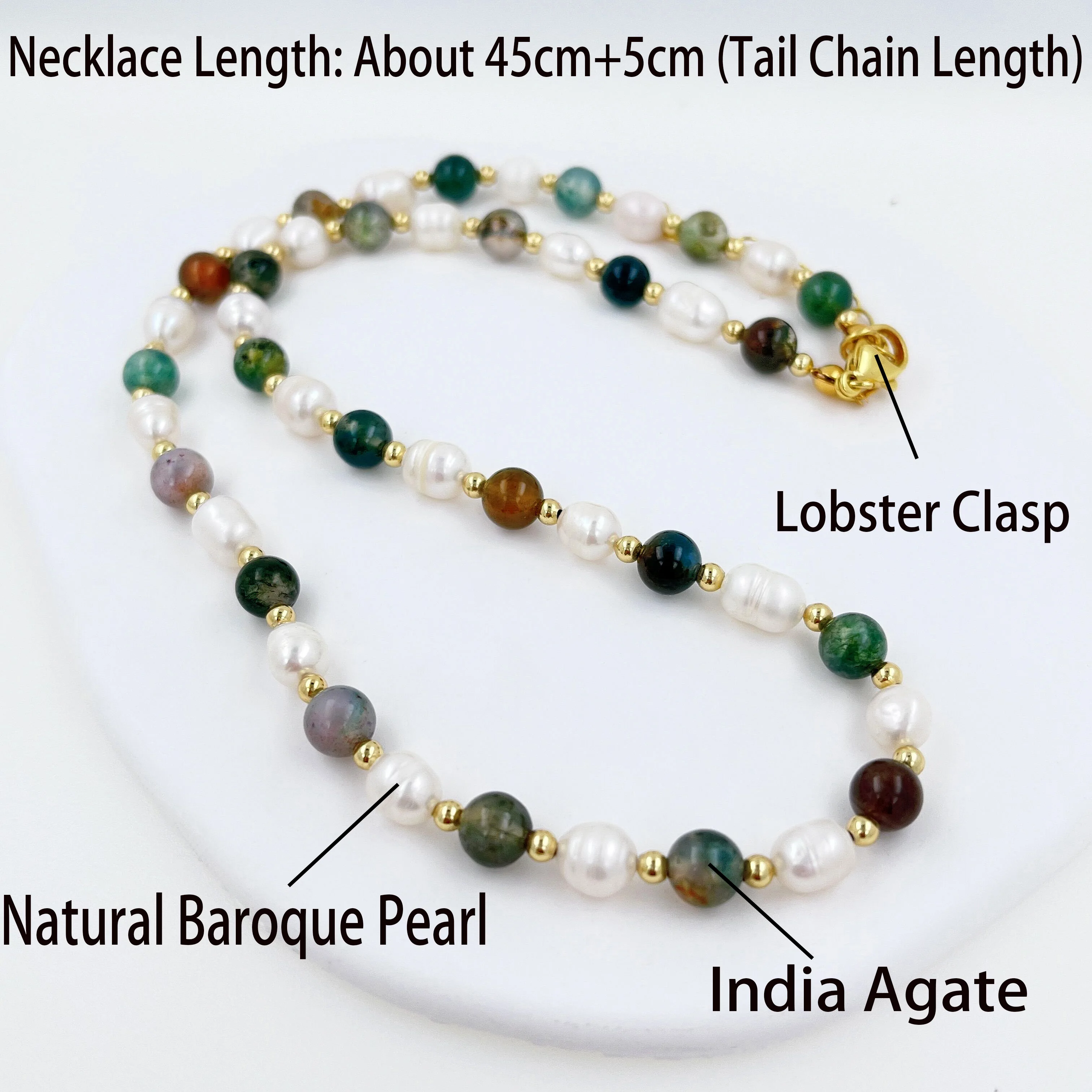 Beaded Necklace Natural Stone Baroque Fresh Water Pearl Necklace Colour India Agate Bead Clavicle Chain Trendy Charm Handmade Jewelry Women