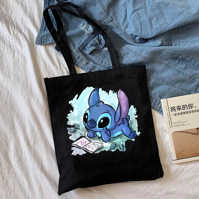 Y2k Disney Stitch Canvas Shoulder Tote Bag Women Shopper Harajuku Female