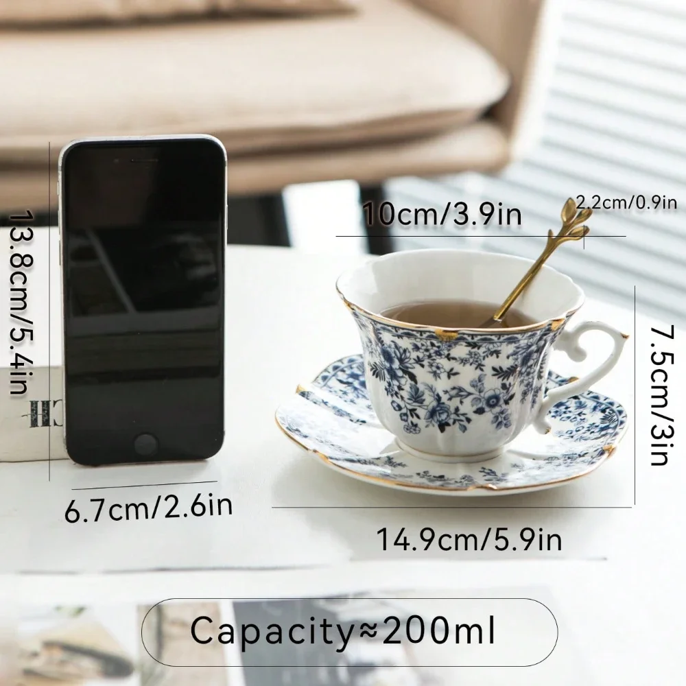 Coffee Cup Saucer Set 200ml Royal Style Ceramic Coffee Cup and Saucer Set Vintage Style Teacup for Home Use Restaurant Afternoon Tea Drinkware Gifts