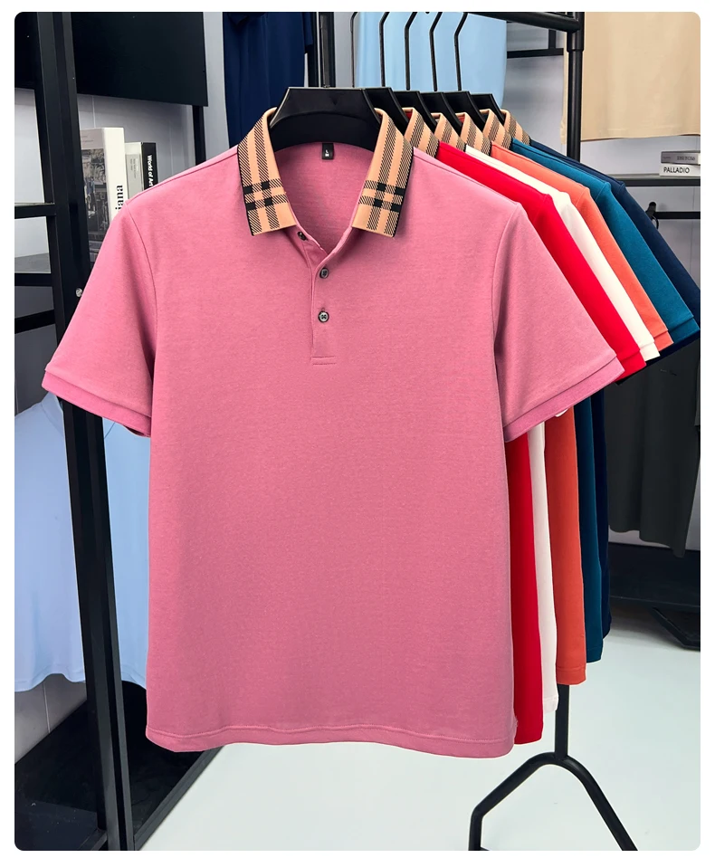 High quality striped lapel short sleeve T-shirt men's summer comfort fashion trend loose casual new breathable luxury polo shirt 25 Sb9a4b6740afe40a583f7646c8aff56ad3