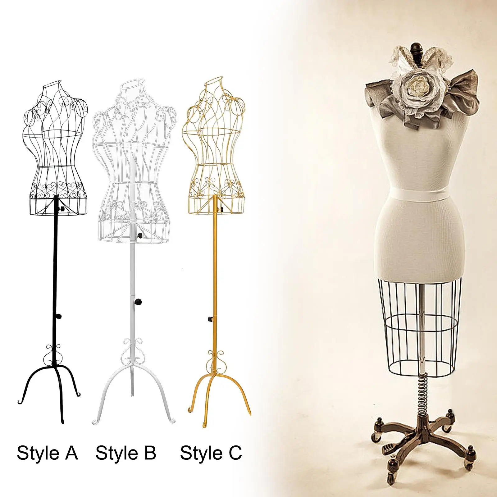 Female Mannequin Iron with Stable Base Adjustable Height Torso Body Dress Form for Tailor Dressmakers Shop Seamstress Display