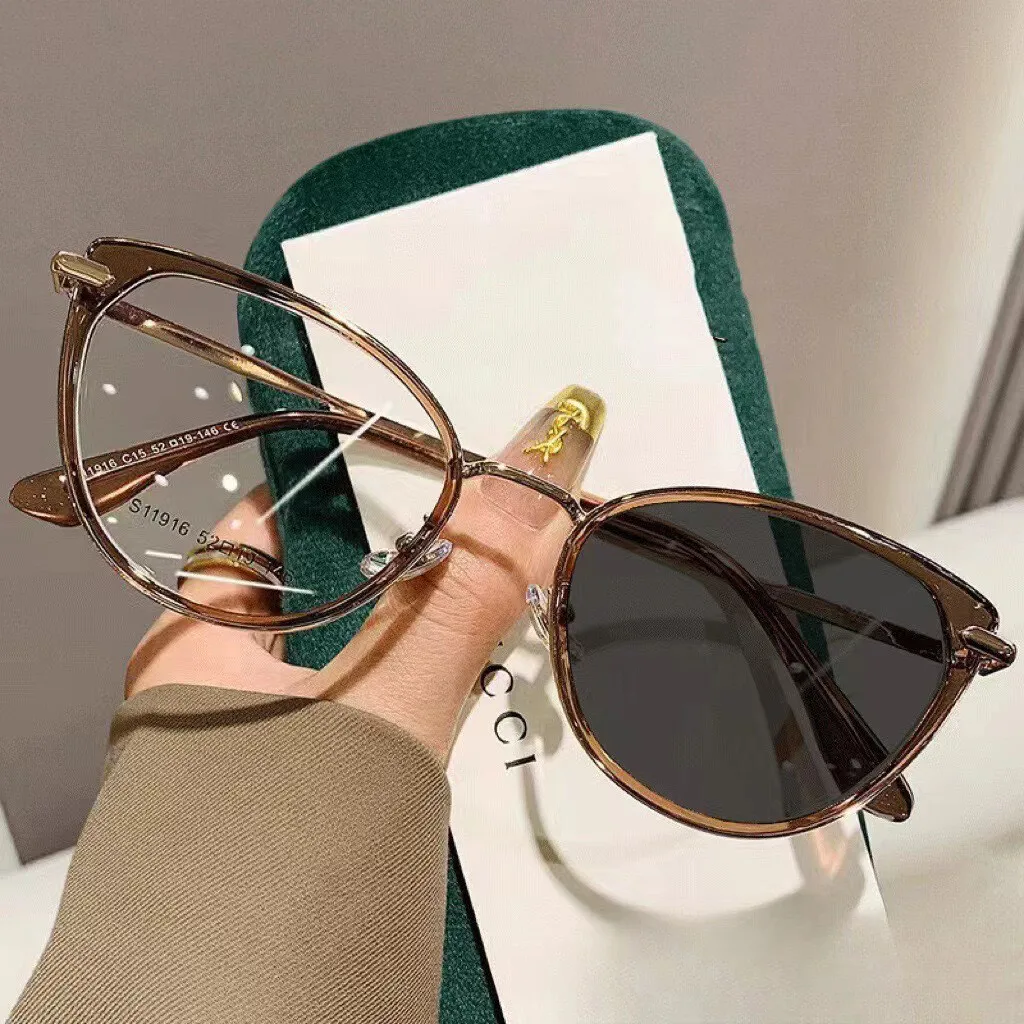 Myopia Glasses Woman Photochromic Fashion Cat Eye Eyeglasses Frames Outdoor UV Protection Mearsighted Sunglasses Myopia -1 - 3