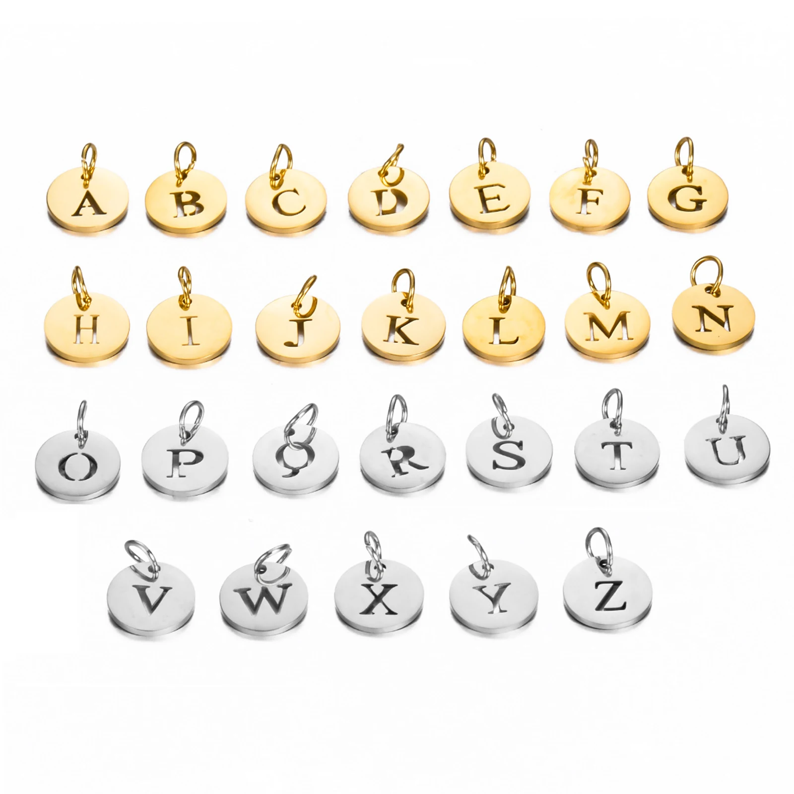 10 Stück/26 Stück Edelstahl Charms Anhänger 12 mm rund A-Z Initialen Name Alphabet Buchstaben Perlen für DIY Schmuckherstellung Großhandel