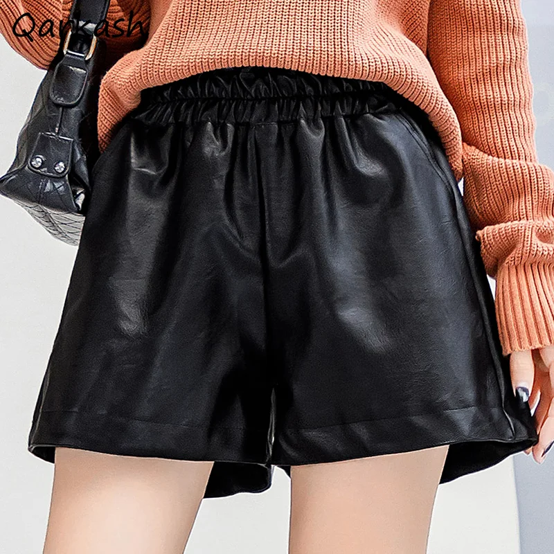 

PU Shorts Women S-5XL High Quality Elastic-waist Simple Loose Fashion Mujer Trousers Streetwear All-match Autumn Spring Daily